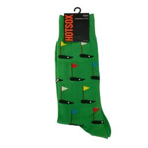 Mens Hot Sox Golf Patterned Crew Socks Size 10-13 Green Cotton Blend
